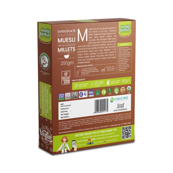 Chocolate Flavoured Muesli with Millets, Healthy Breakfast Cereal, 200gm - Image 2
